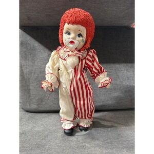 Clown Doll Baby with Red Stripe Ceramic Face Hands & Feet Vintage Collectible